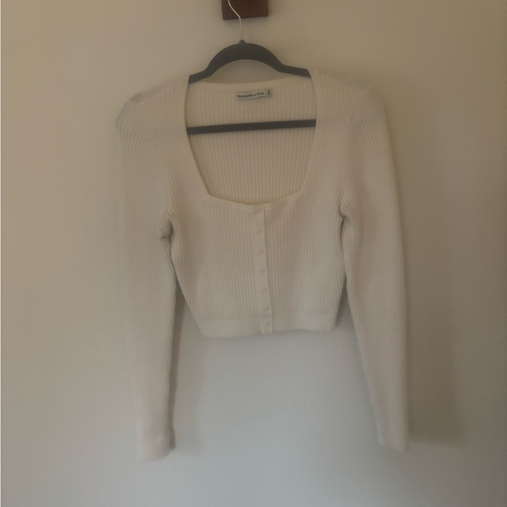 Abercrombie & Fitch White Ribbed Knit Top